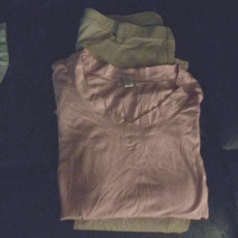 Ambiance Maternity Xl long sleeve pink shirt,Tan Time Tru Xl pants